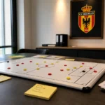 Een scoutingbord in een vergaderruimte van KV Mechelen.