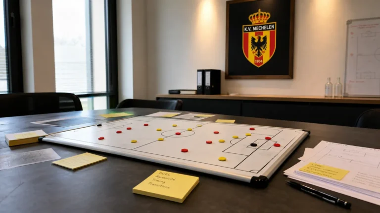 Een scoutingbord in een vergaderruimte van KV Mechelen.