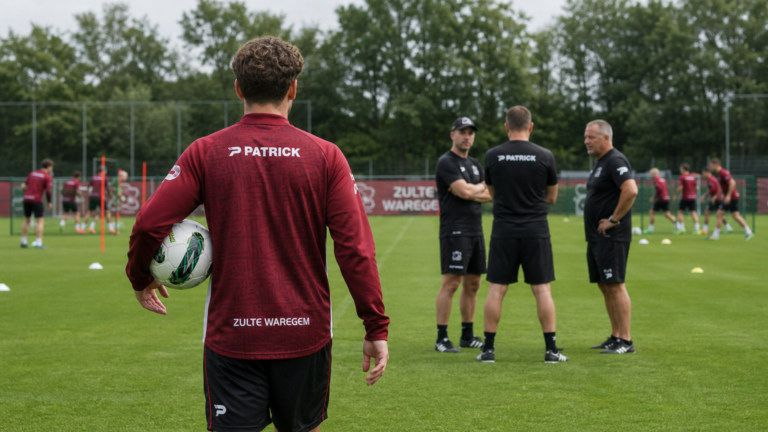 Een anonieme voetballer van achteren op het trainingsveld van Zulte Waregem.