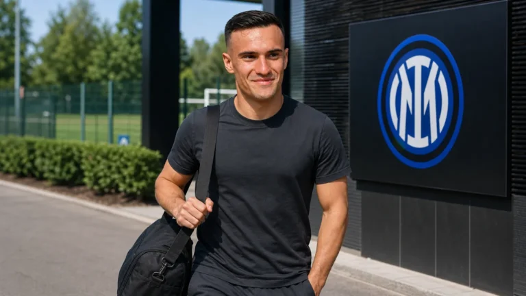 Aleksandar Stankovic bij het trainingscomplex van Internazionale.