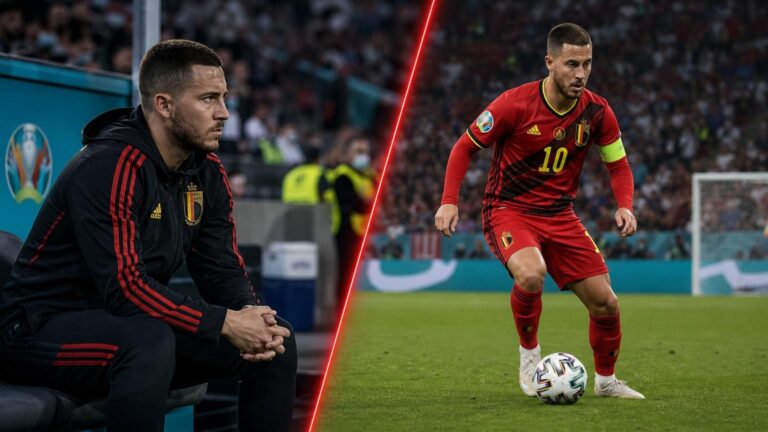 Geblesseerde en spelende Eden Hazard naast elkaar tijdens België-Italië