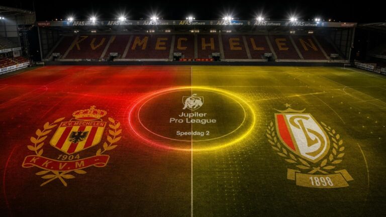 KV Mechelen en Standard de Liège in een donkere stadionscan voor speeldag 2 van de Jupiler Pro League