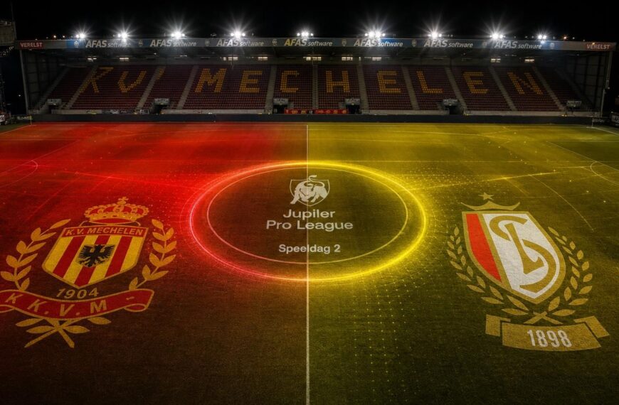 KV Mechelen en Standard de Liรจge in een donkere stadionscan voor speeldag 2 van de Jupiler Pro League