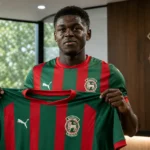 Bryan Limbombe tijdens zijn officiële voorstelling bij Maritimo.