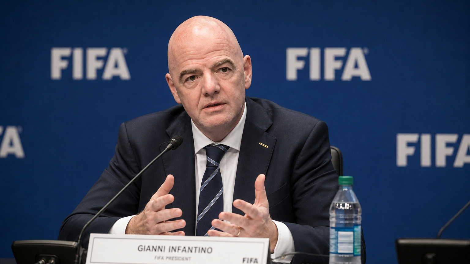 Gianni Infantino tijdens een FIFA-persmoment.