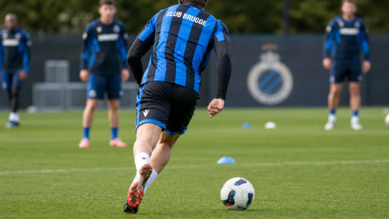 Een anonieme speler van achteren op het trainingsveld van Club Brugge.