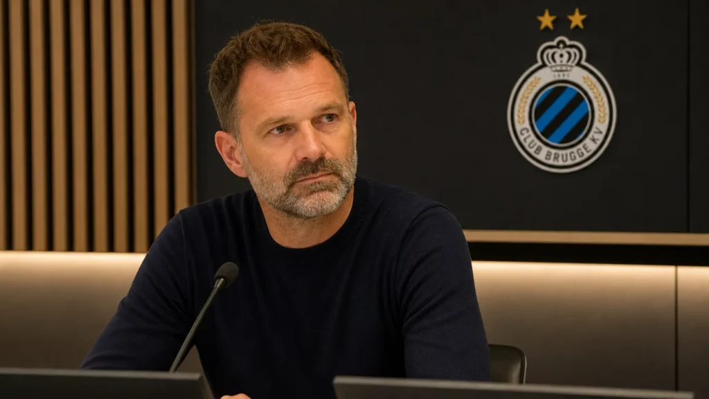 Ivan Leko spreekt tijdens een media-interview in een ruimte van Club Brugge.