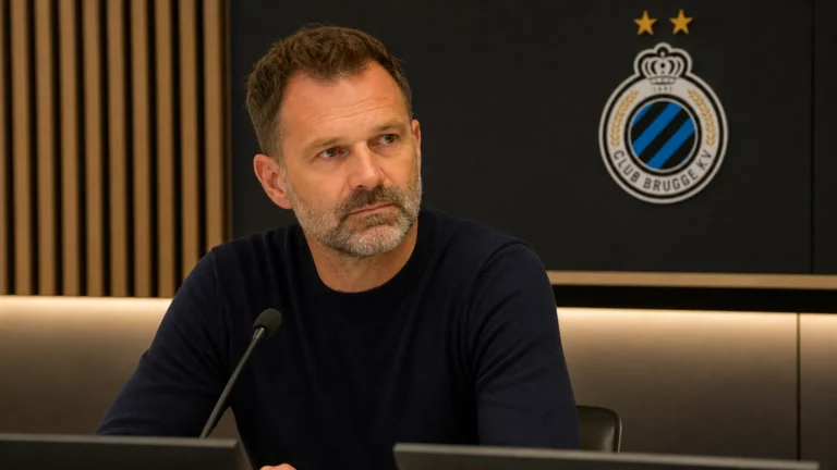 Ivan Leko spreekt tijdens een media-interview in een ruimte van Club Brugge.