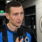 Hans Vanaken van Club Brugge geeft na de wedstrijd een interview in het stadion.