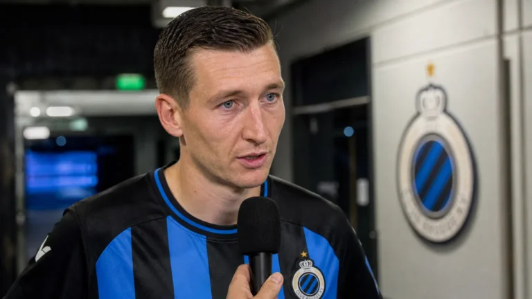 Hans Vanaken van Club Brugge geeft na de wedstrijd een interview in het stadion.