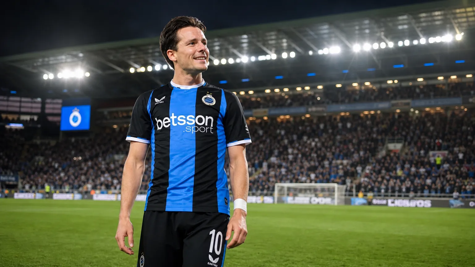 Hugo Vetlesen staat kort na het eindsignaal op het veld in zijn blauw-zwarte wedstrijdtenue.