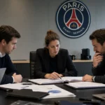 Medewerkers overleggen aan een vergadertafel in een PSG-kantoor.