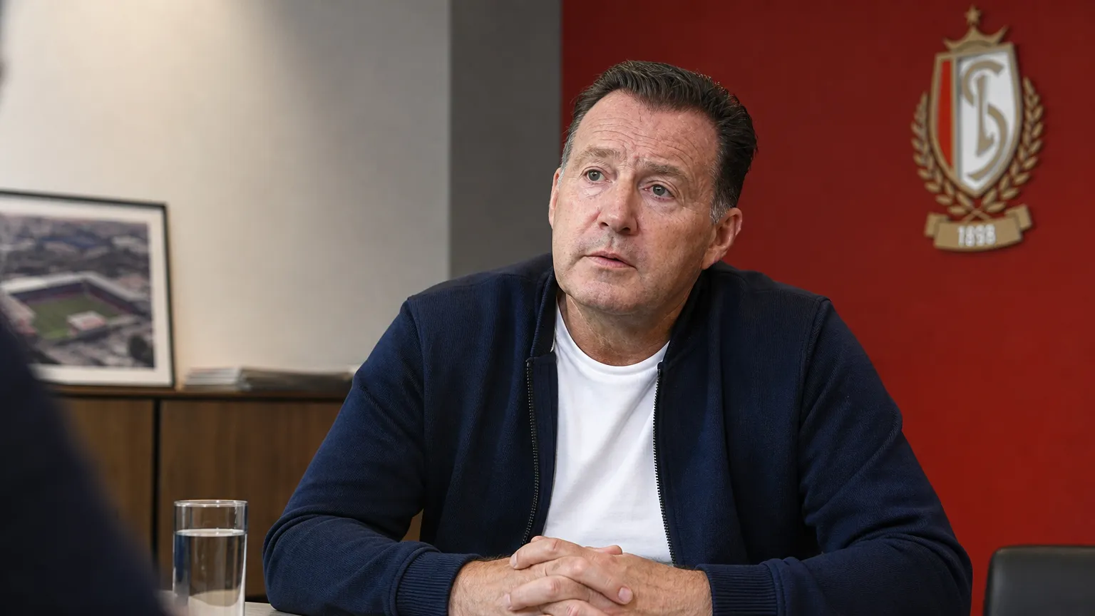Marc Wilmots tijdens een interview in een kantoorruimte van Standard.