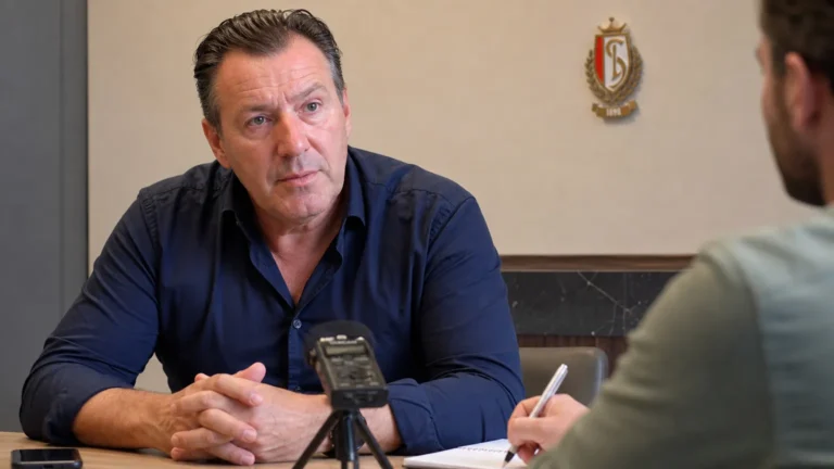 Marc Wilmots tijdens een interview in een ruimte van Standard Luik.