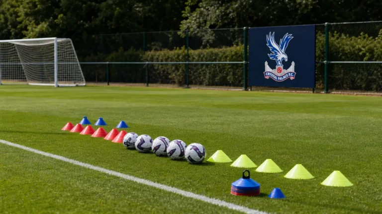 Een trainingsveld van Crystal Palace dat klaarstaat voor een sessie van de beloften.