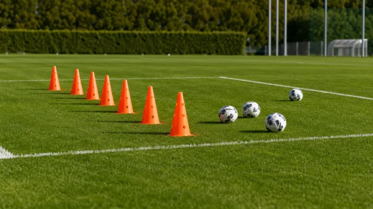 Voetbalmateriaal op een trainingsveld als neutrale illustratie bij transferinteresse.
