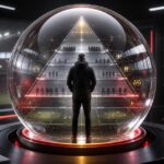 Glazen bol met een symbolische hoofdcoach voor een vaste sportieve structuur in een Belgisch voetbalstadion