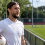 Nemanja Gudelj in neutrale sportkleding aan de rand van een trainingsveld.
