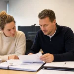 Medewerkers in een kantoor van de jeugdacademie van RSC Anderlecht bij een spelersregistratie.