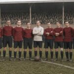 Reconstructie van de Belgische olympische voetbalploeg voor de finale in Antwerpen in 1920
