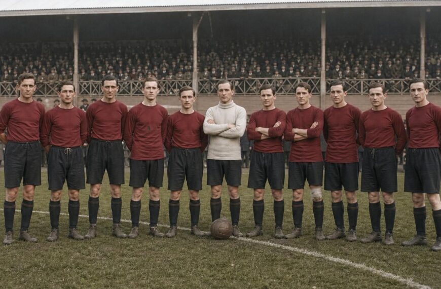 Reconstructie van de Belgische olympische voetbalploeg voor de finale in Antwerpen in 1920