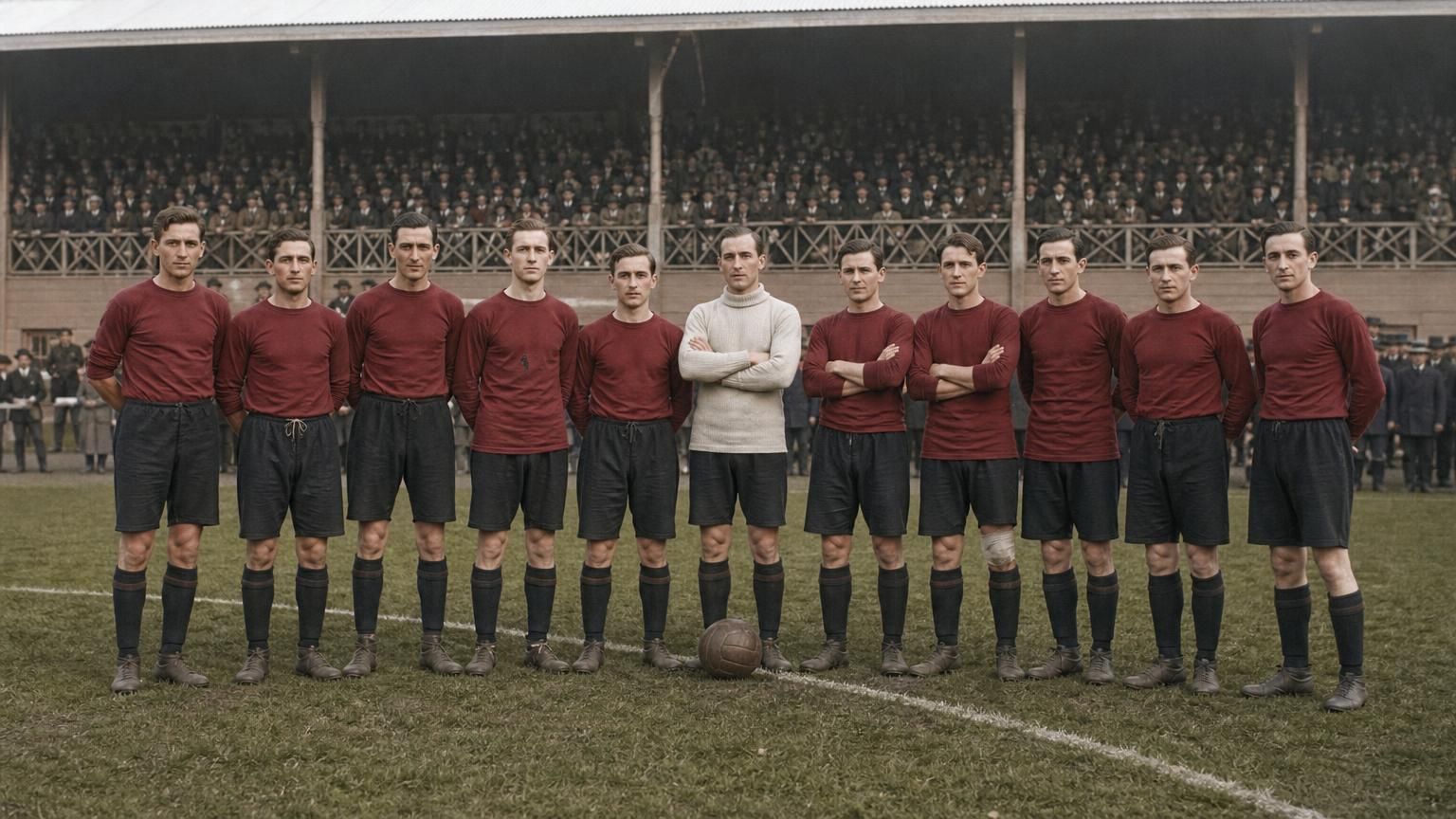 Reconstructie van de Belgische olympische voetbalploeg voor de finale in Antwerpen in 1920