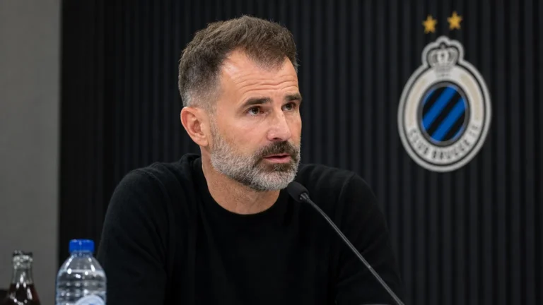 Ivan Leko spreekt na een wedstrijd tijdens een persmoment van Club Brugge.