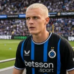 Hugo Siquet van Club Brugge op de rand van het veld.