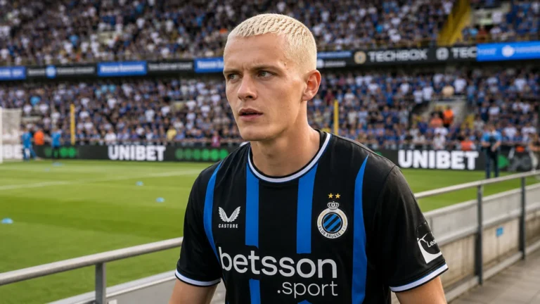 Hugo Siquet van Club Brugge op de rand van het veld.