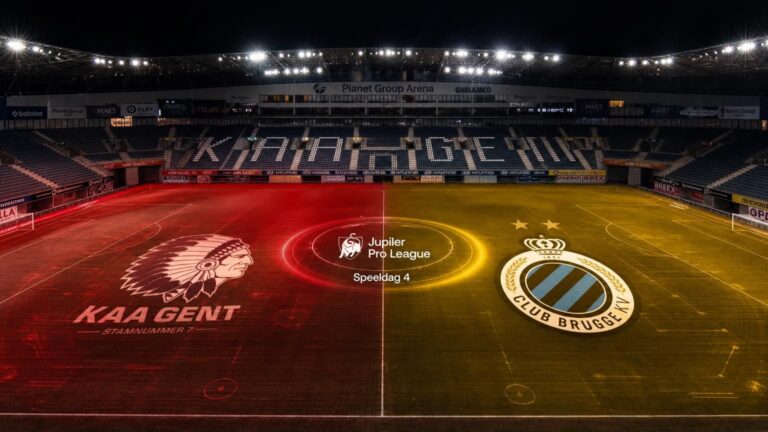 KAA Gent en Club Brugge tegenover elkaar in een donkere stadionscan voor speeldag 4