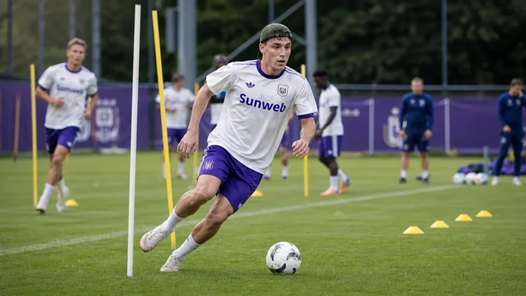 anderlecht-cvetkovic-afgewezen-bod Voetbalcontext van Anderlecht op het trainingscomplex.
