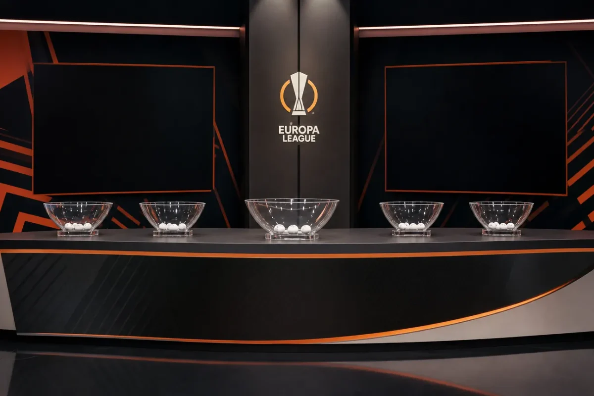Voorbereide lotingsstudio voor de competitiefase van de Europa League.