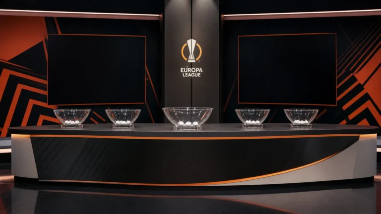 Voorbereide lotingsstudio voor de competitiefase van de Europa League.