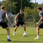 Spelers tijdens een ochtendtraining op het trainingsveld van Club Brugge.