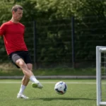 Glenn Bijl traint individueel met een bal op een oefenveld.