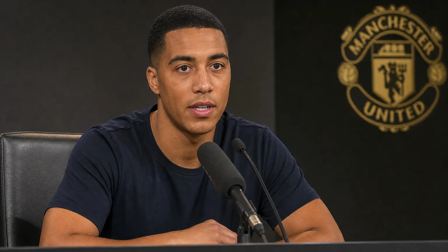 Youri Tielemans spreekt op een persconferentie van Manchester United.