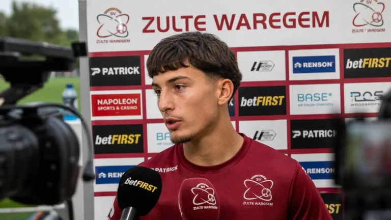 Een persmoment in de clubomgeving van Zulte Waregem.