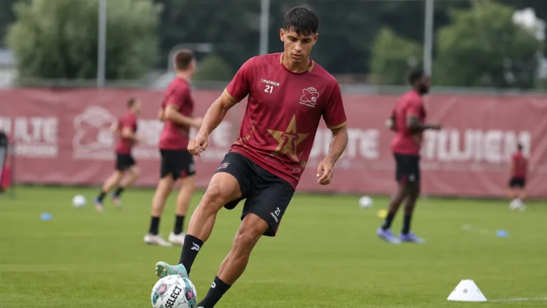 Een trainingsmoment van Zulte Waregem op het oefenveld.