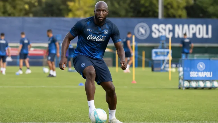 Romelu Lukaku op het trainingsveld van Napoli.