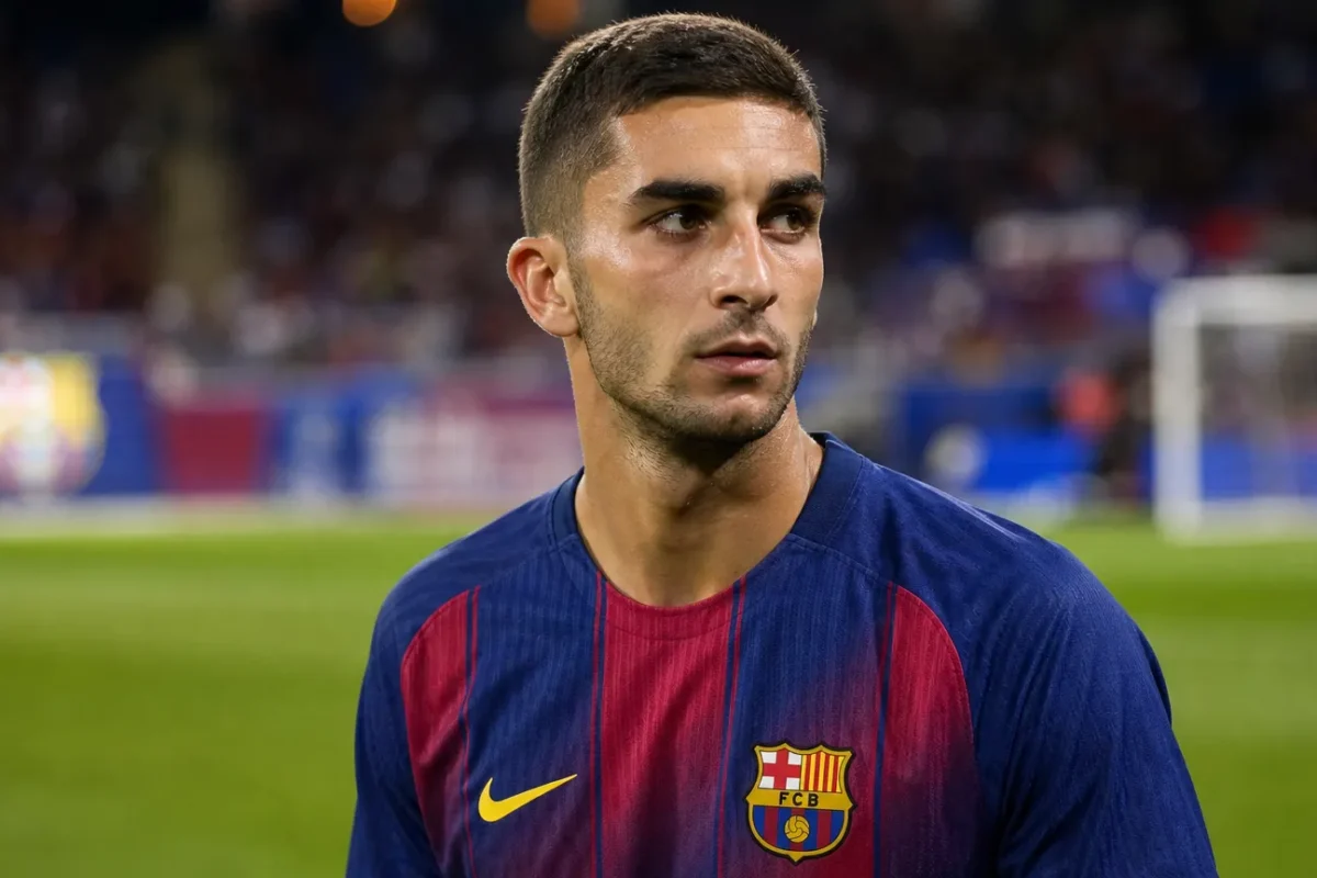 Ferran Torres in het tenue van FC Barcelona op het veld.