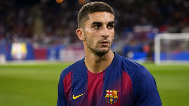 Ferran Torres in het tenue van FC Barcelona op het veld.