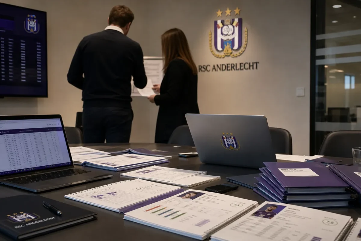 Operationele vergaderruimte in een clubkantoor van RSC Anderlecht.