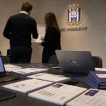 Operationele vergaderruimte in een clubkantoor van RSC Anderlecht.