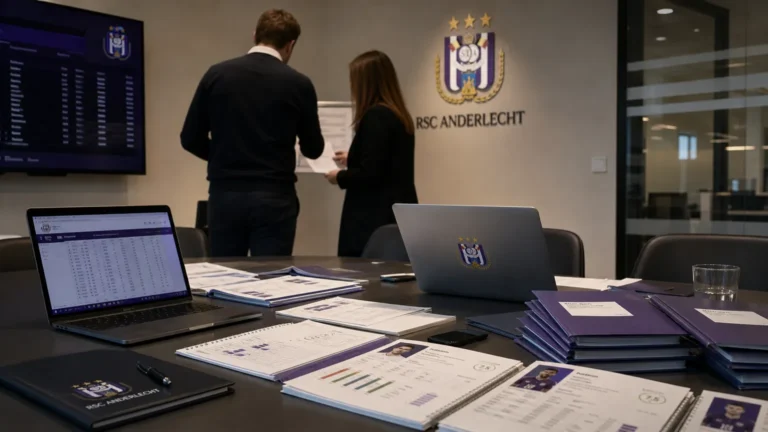 Operationele vergaderruimte in een clubkantoor van RSC Anderlecht.