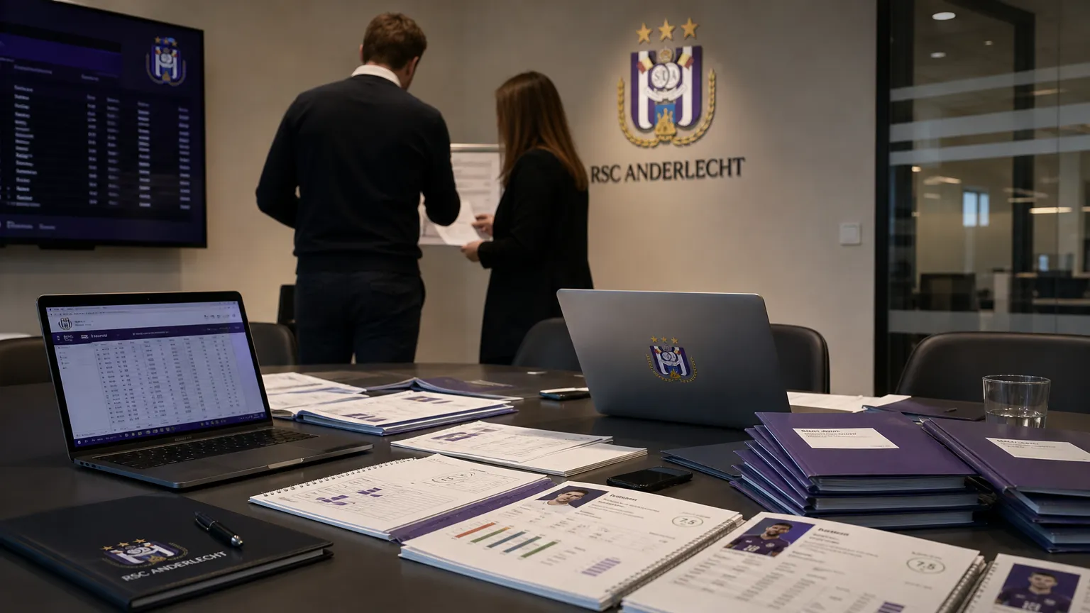 Operationele vergaderruimte in een clubkantoor van RSC Anderlecht.