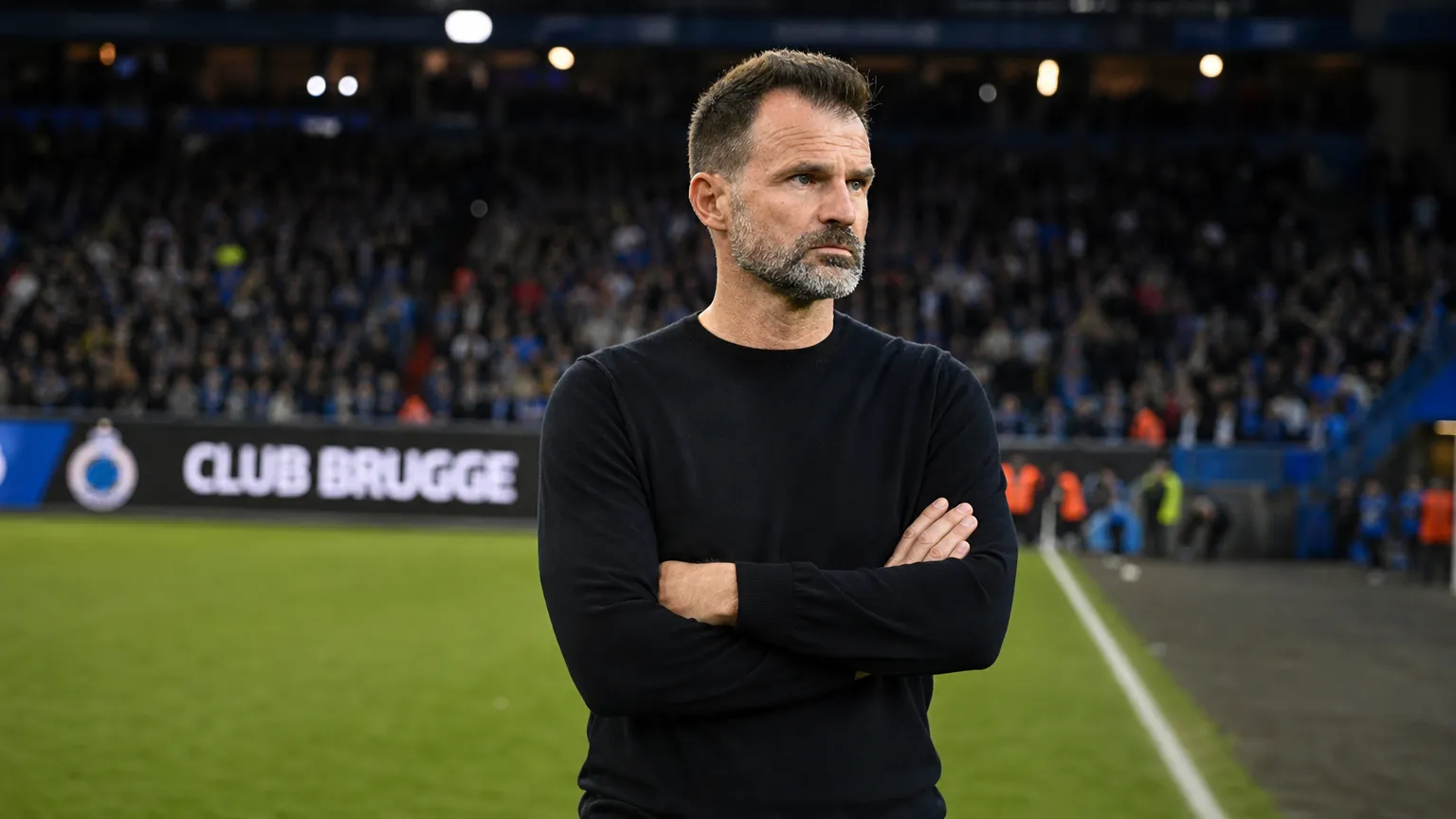 Ivan Leko staat na een wedstrijd aan de rand van het veld in een stadion.