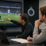 Analisten bekijken wedstrijdbeelden in een kantoor van Club Brugge.