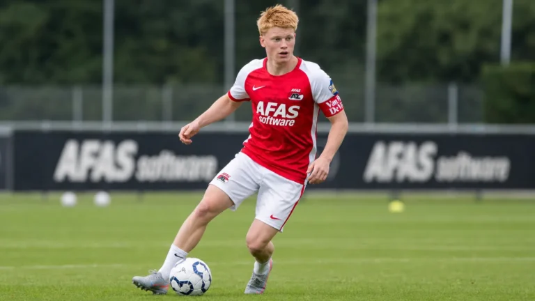 Kees Smit in het rood-witte tenue van AZ tijdens een oefening op het trainingsveld.