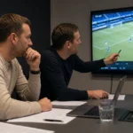Medewerkers bekijken beelden in een operationele ruimte van KRC Genk.
