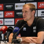 Voetbalpersmoment in de aanloop naar de wedstrijd tussen Club Brugge en KV Kortrijk.